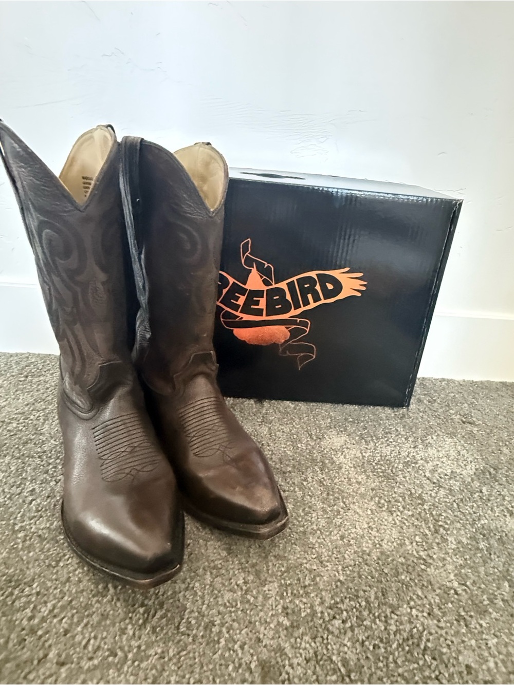 Marshall Brown Leather Cowboy Boots with Embroidered Shaft